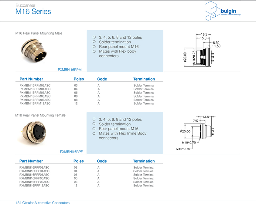 M16 16芯公前鎖板端焊線式參數 M16 16芯公前鎖板端焊線式參數